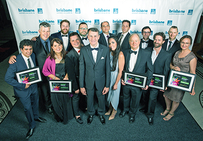 Brisbane LMBA 2016 award winners: Joe Andon – Vuly Trampolines; Stephen Dibb and Lisa Dibb – Stephen Dibb Jewellery; Jock Fairweather – Little Tokyo Two; Dominic Holland – Tow.com.au; Wayne Gerrard – RedEye; Lord Mayor Graham Quirk; Georgios Makris – EM Solutions; Tamara Trentain – FivePointFour Holdings; John Logan – EM Solutions; David Foote – Australian Country Choice; Paul Sernia, – Tritium; Randall Makin – RedEye; Michael Long and Larissa Danilchenko – Brisbane Convention & Exhibition Centre.